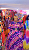 African Print Bazin Crew Neck High Waist Party Dress for Women